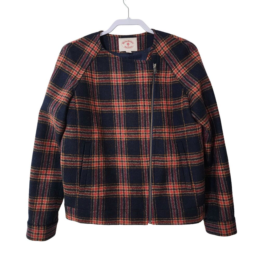 Brooks Brothers Red Fleece Moon Tweed Wool Asymmetrical Zip Jacket Womens 10 EUC